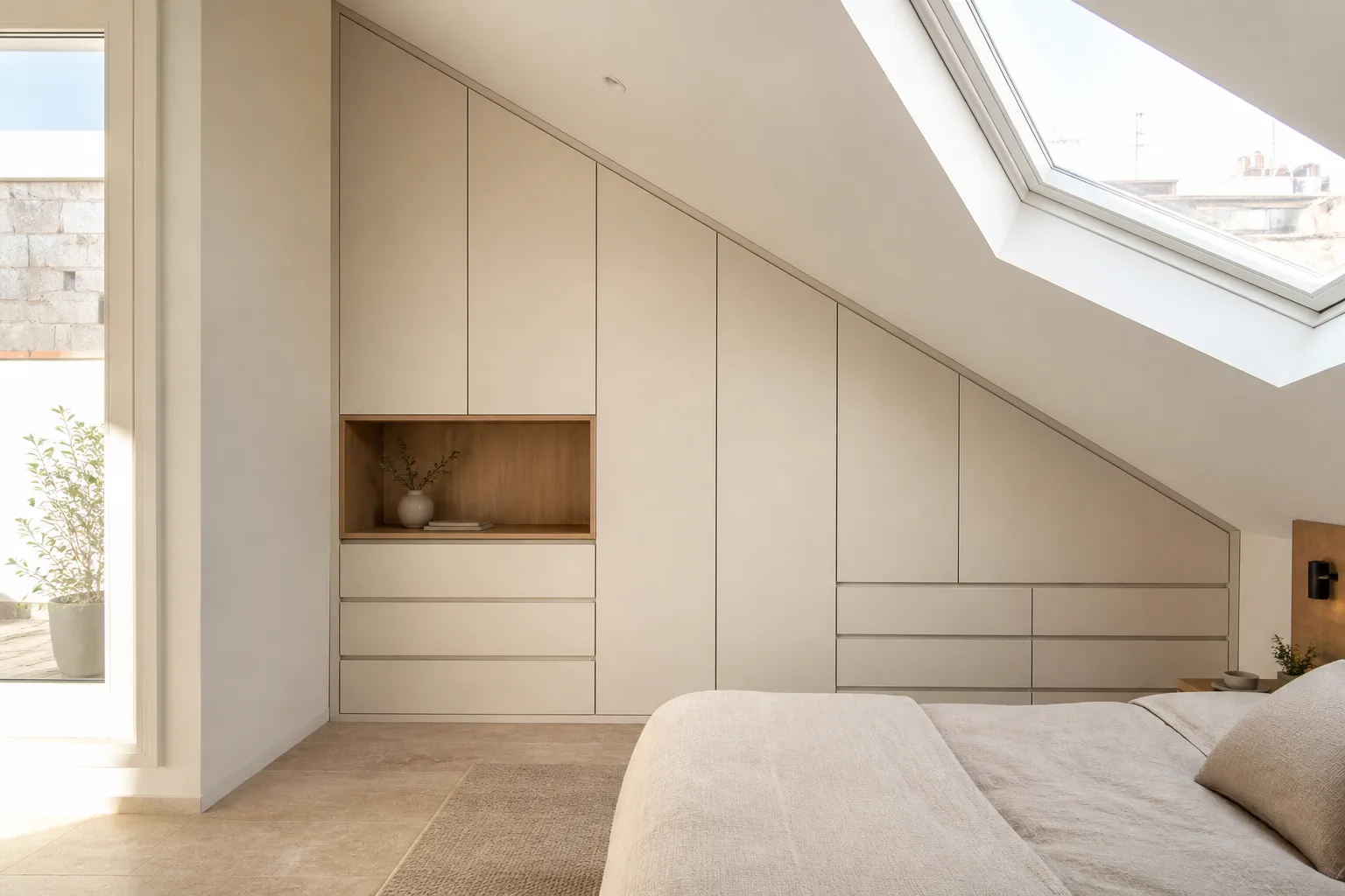 Detalle orientativo de materiales para custom attic wardrobes